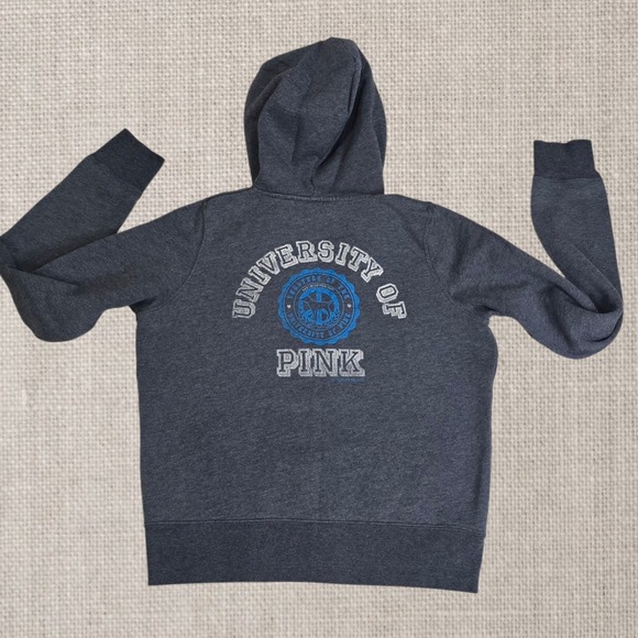 Victoria's Secret PINK University of Pink Graphic Full Zip Hoodie Gray Size L - Picture 10 of 11